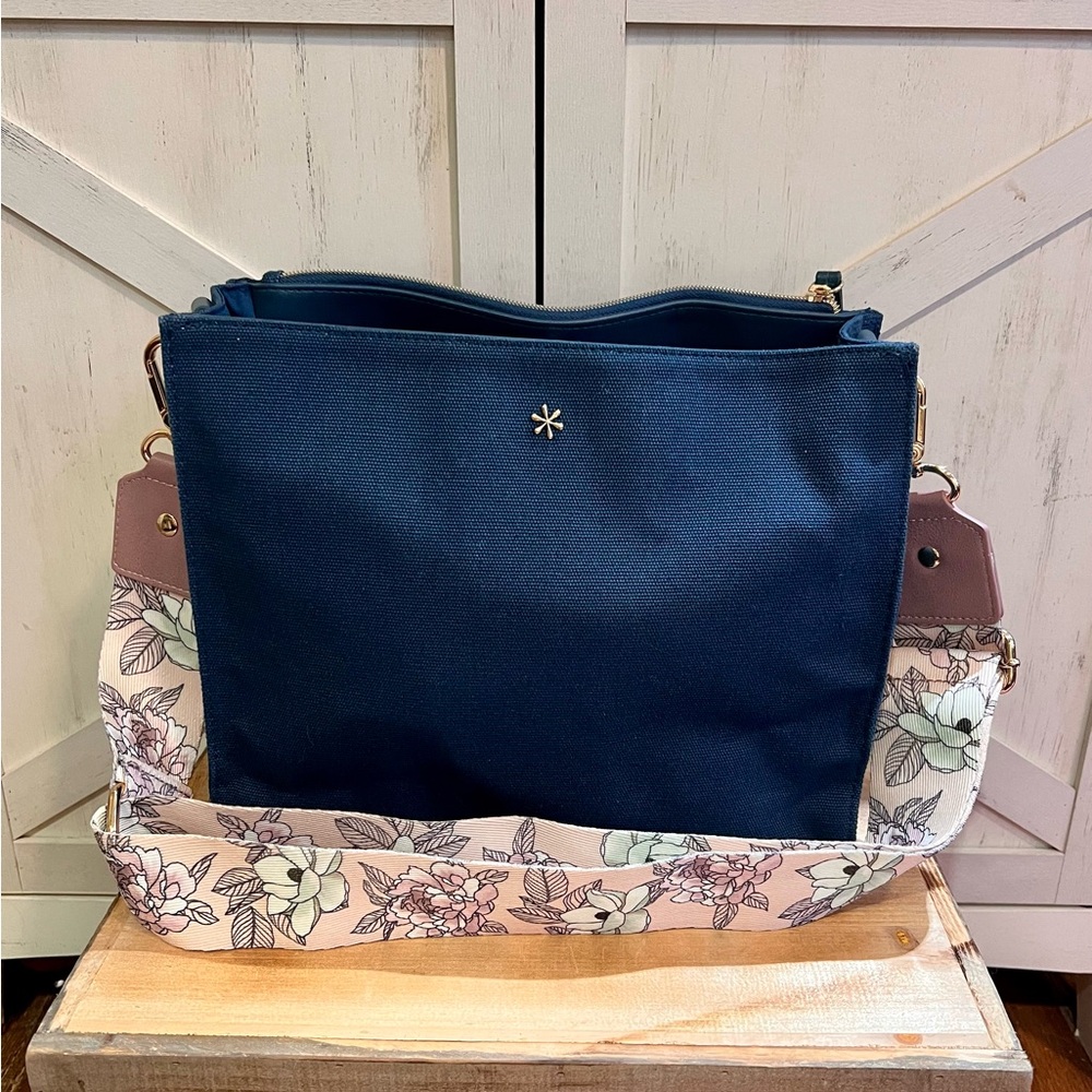 Erin Condren BLUE CANVAS PLANNER TOTE Bag Purse Crossbody Floral Strap EUC
